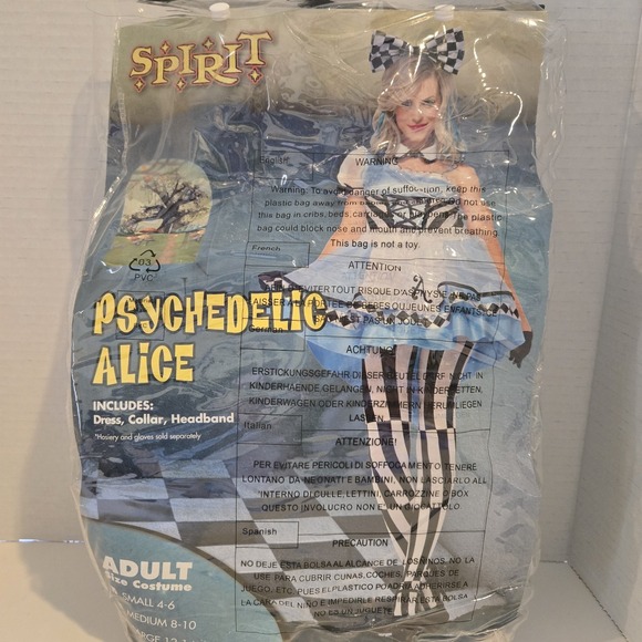 Spirit Halloween Psychedelic Alice Costume Size Small 4-6 EUC Dress Collar Bow - Picture 2 of 4